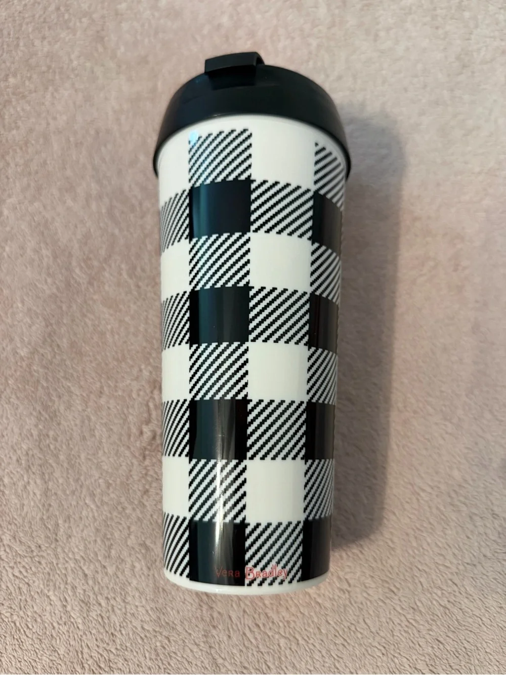 Vera Bradley Black & White Buffalo Check Travel Tumbler with Flip Lid